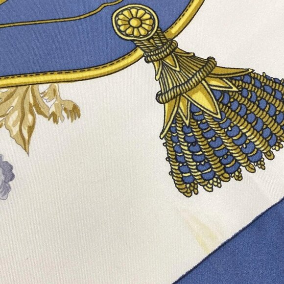 Auth HERMES Carre 90 - Cream Navy Multi Scarf - Picture 4 of 9